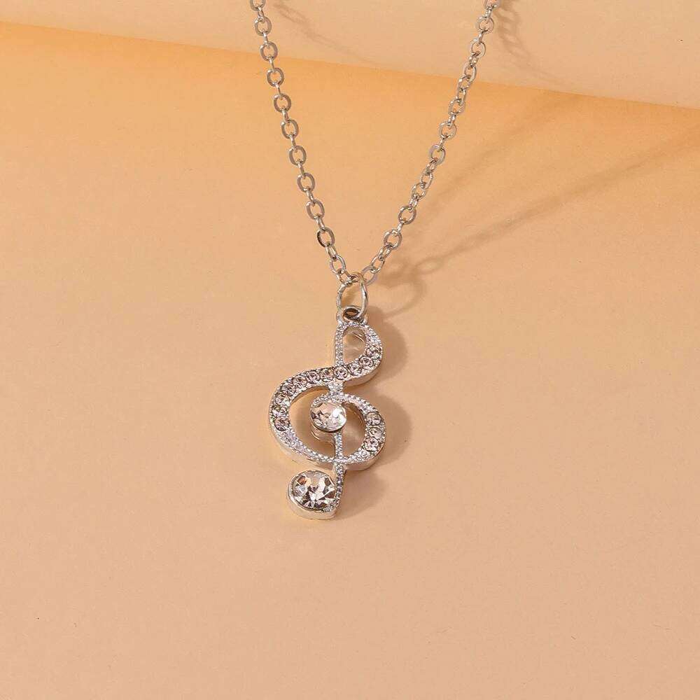 Aihua Gold Silver Color Delicate Crystal Music Note Necklaces for Women Girls Korean Musical Pendant Necklace Jewelry Gifts H260312