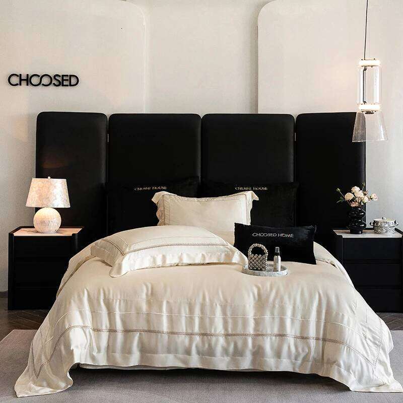 1000TC Egyptian Cotton Light Champagne Embroidery Bedding Duvet Cover Set Bed Sheet/Fitted Sheet Pillowcases 4Pcs H260312 - view 3