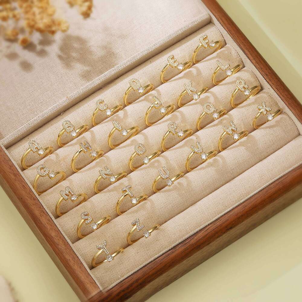 HECHENG Simple Opening Adjustable Neutral Ring Women's Couple Initial A-Z Capital Letter Jewelry 1 piece H260312