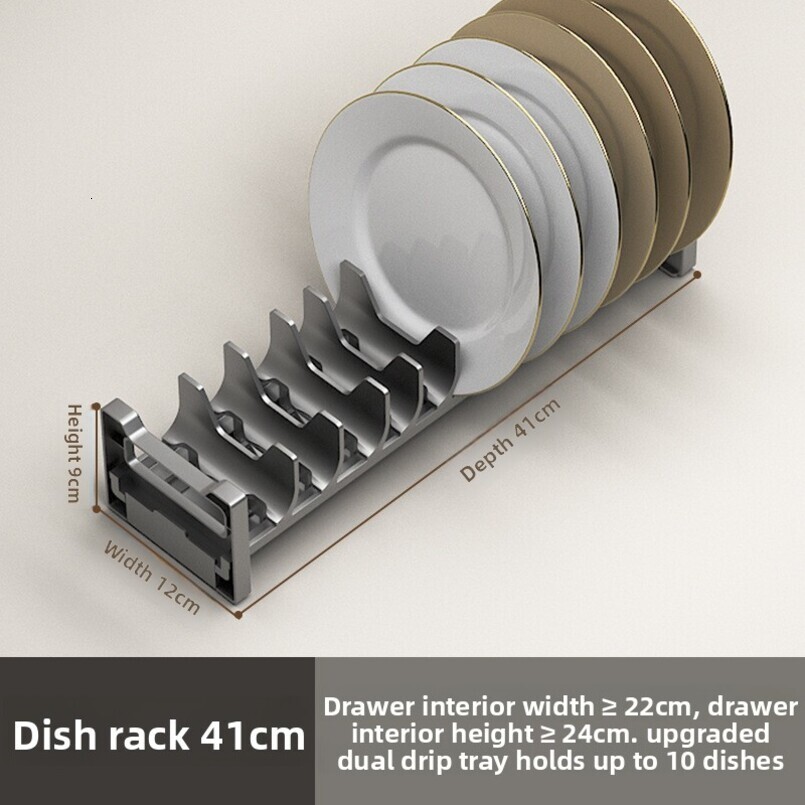 Gunmetal Gray Kitchen Drawer Dish Cabinet Storage Divider for Knives, Forks, Bowls, Chopsticks, Spoons, Tableware Built-in Compartment Bowl Rack