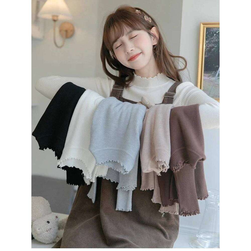 2025 Women's Knitted Sweater Autumn Winter Simple Base Layer Tops Wood Ear Edge Turtleneck Long Sleeve Pullovers Women Clothes Z260313