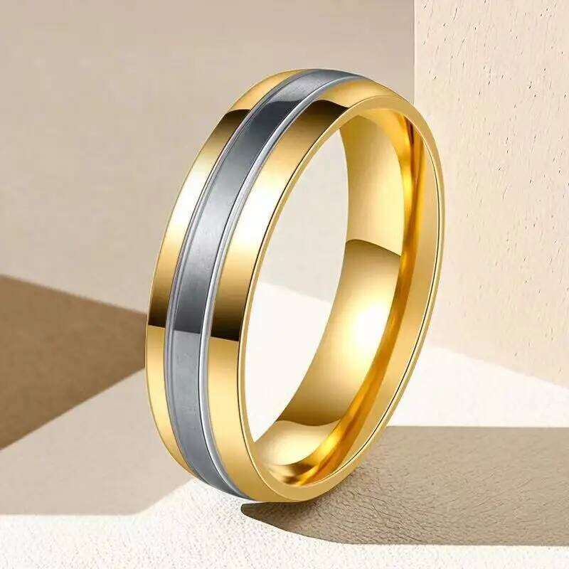 Fashion Engagement Gold-Color Rings for Couple Silver Color Crystal Zircon Titanium Steel Wedding r Jewelry Anniversary Gift H260312