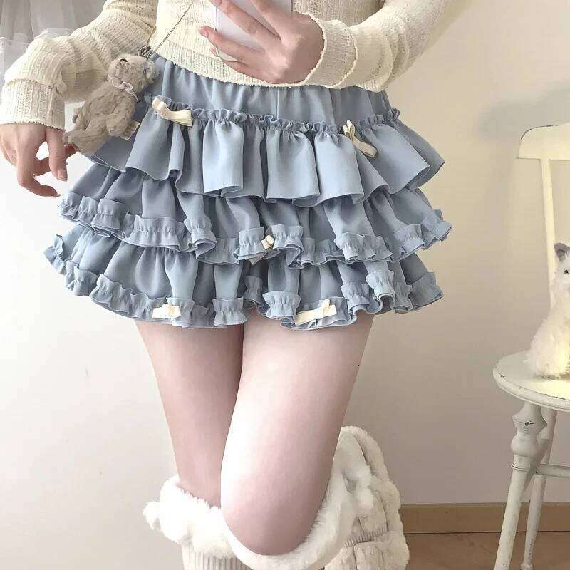 Japanese Women Y2K Sweet Ruffles Mini Lolita Kawaii Bow A Line Skirts Harajuku Cute High Waist Casual Elegant Cake Skirt Z260314