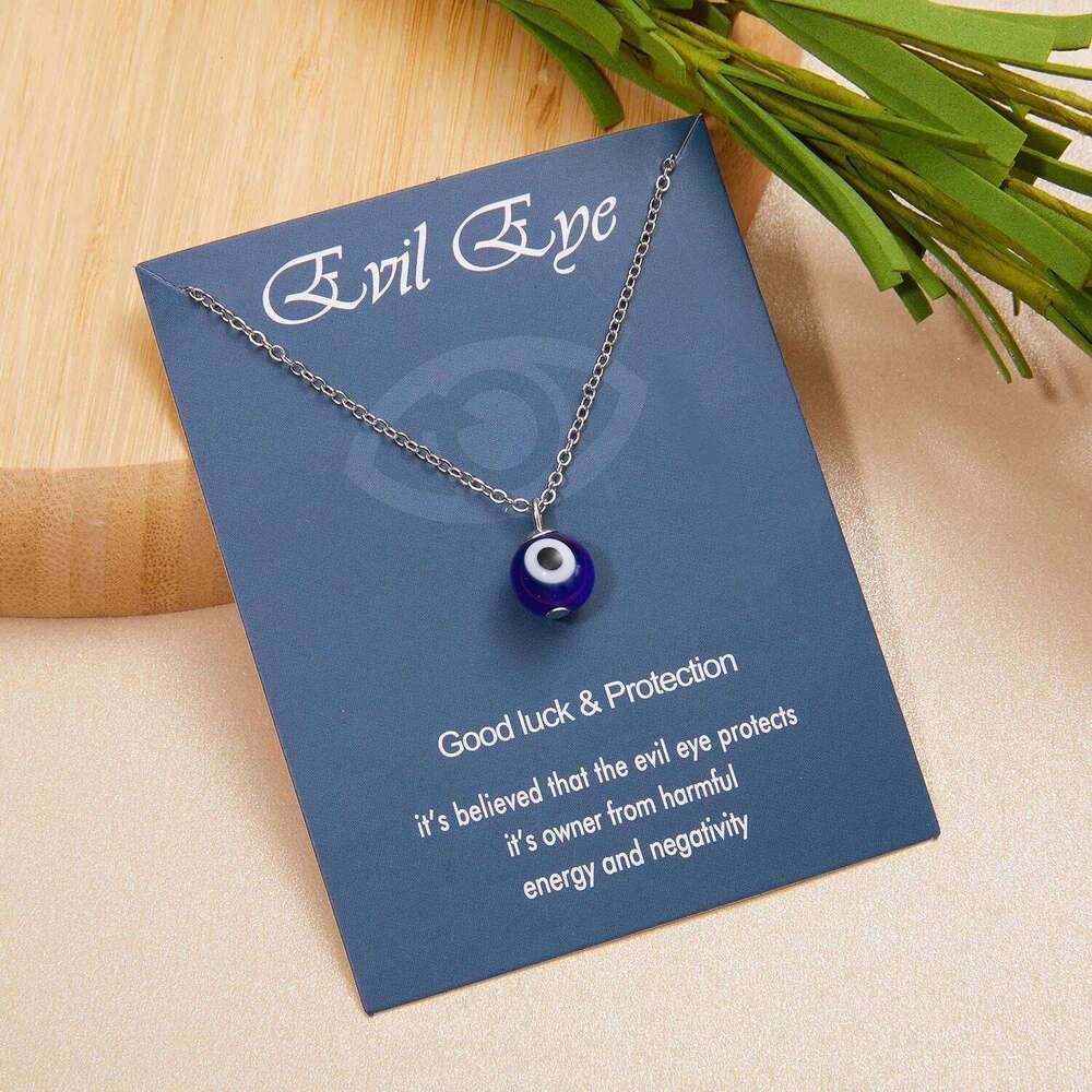 Turkish Evil Eye Necklace Blue Glass Pendant Stainless Steel Chain With Card Bring Good Luck Jewelry For Women Men Birthday Gift H260312