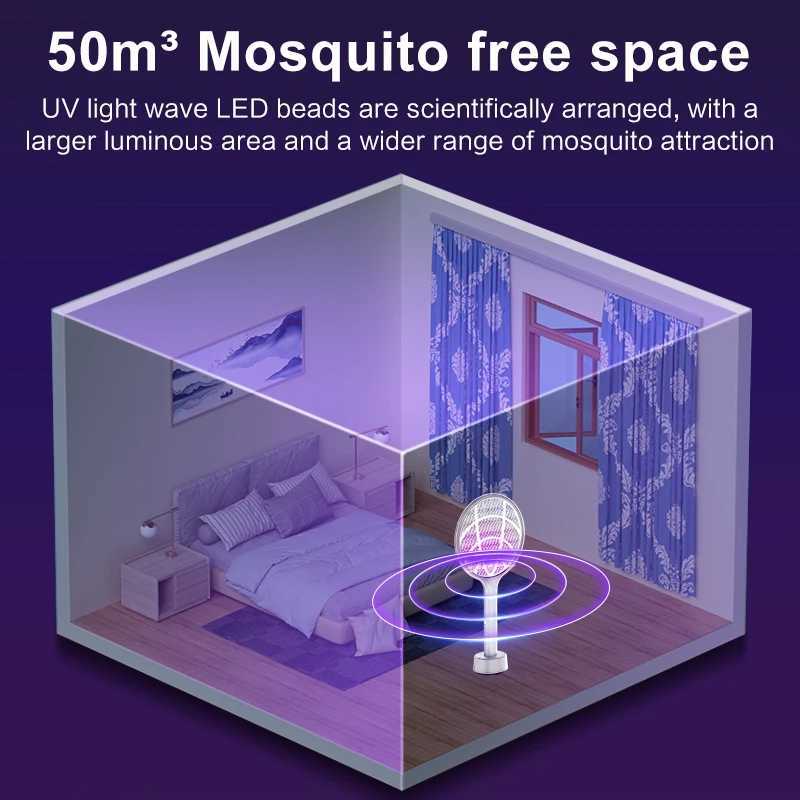 2PC Electric Fly Swatter 4000V Bug Zapper Racket Dual Modes Mosquito Killer with Purple Mosquito Light Rechargeable H260313