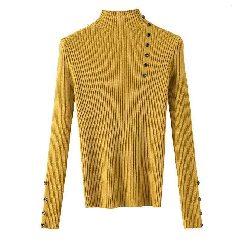 2025 Women Autumn Slim Sweaters Female Solid Knitted Cotton Soft Elastic Pullovers Button Full Sleeve Turtleneck Z260313