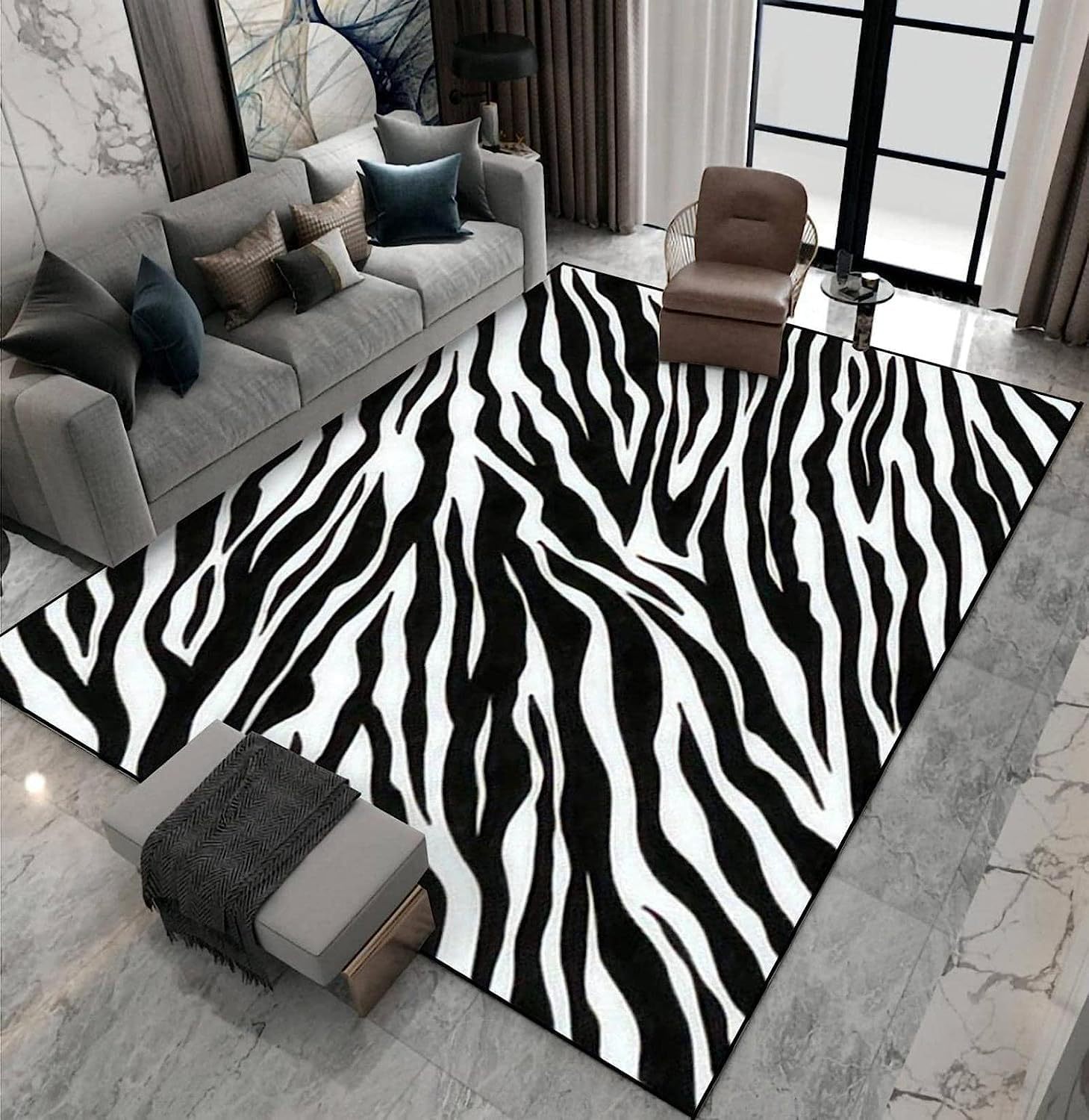 Creative zebra pattern home living room rug black and white coffee table sofa decoration floor mat bedroom bedside blanket - view 4