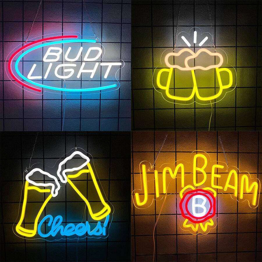 Bud Light Led Neon Sign, Beer Glass Collision Icon, Used For Commercial Decor In Bars, Parties, Restaurants, Man Caves And Shops 26H0313