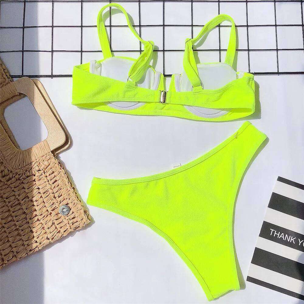 Rose Red Micro Thong Bikini Push Up Sexy Swimsuit Women V Neck Shaped Swimwear 2025 Ribbed Bathing Suit Bikinis Sets De Mujer Y260303