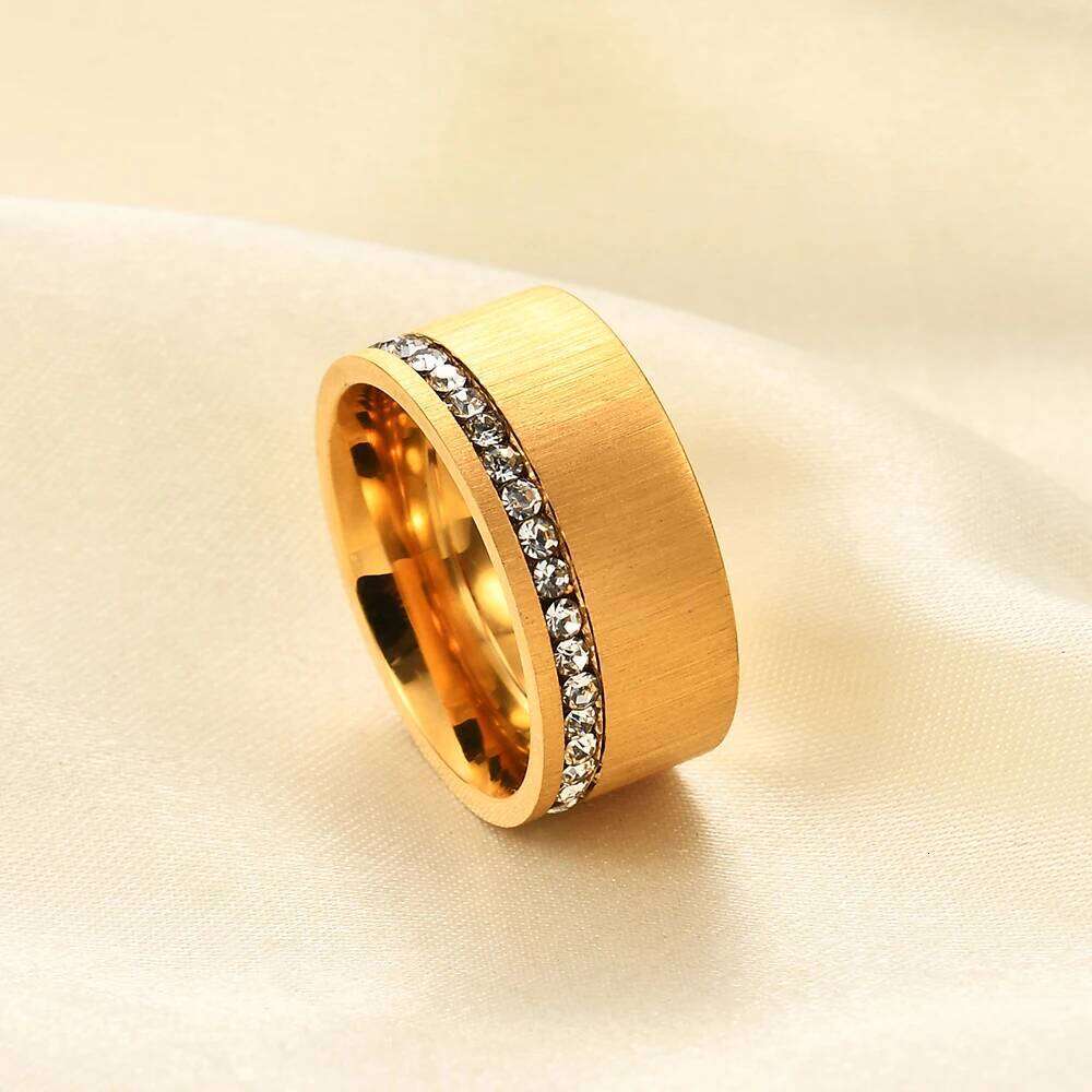 VQYSKO Single Row White Zircon Wide Face Custom Gold Color Sand Ring For Parents Couple Memorial Day Gift H260312