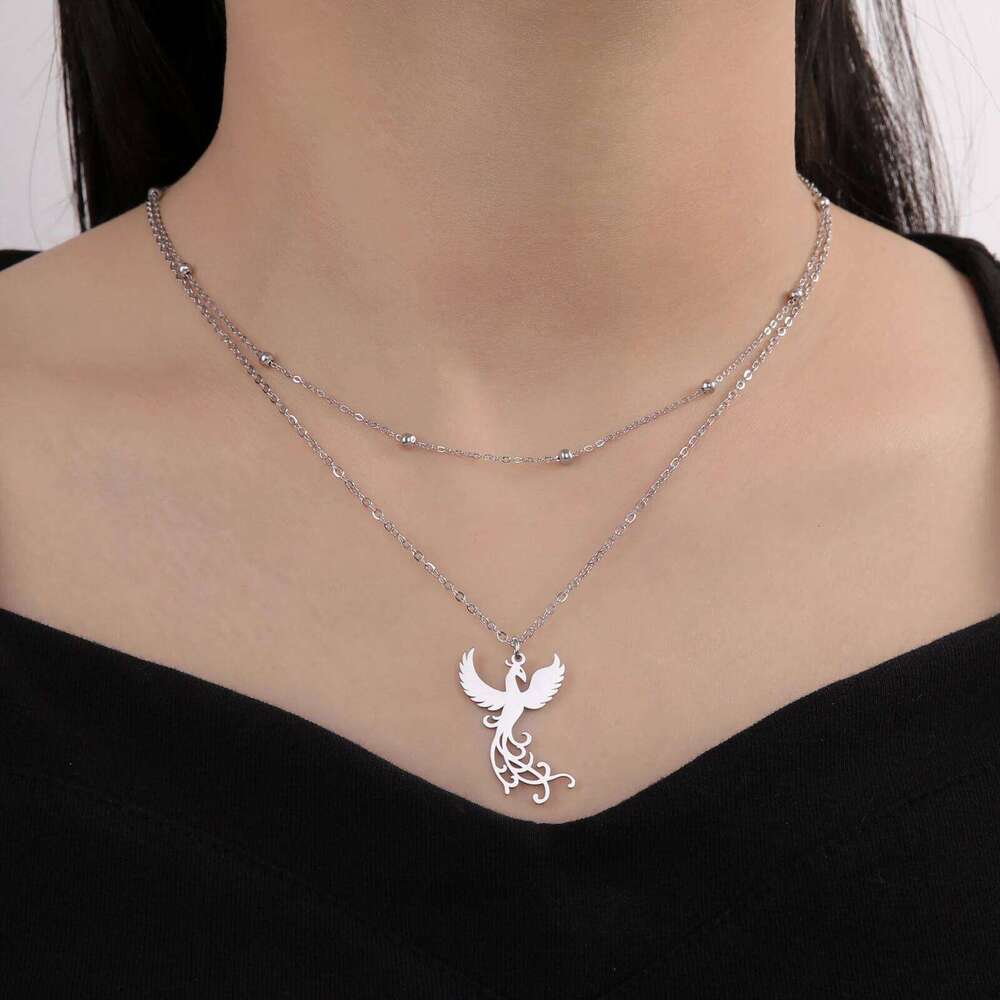 Exquisite Phoenix Flamingo Pendant Necklace Stainless Steel Animal Unisex Rebirth Bird Natural Talisman Jewelry H260312