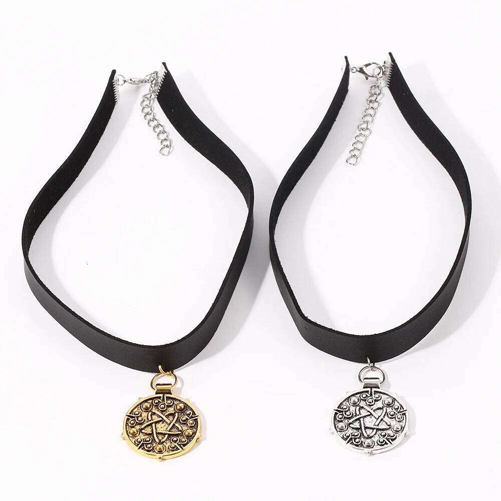Punk Yennefer Necklace Medallion Pendant Black Leather Choker Necklaces Wild Hunt Game Cosplay Gothic Chain Women Jewelry H260312