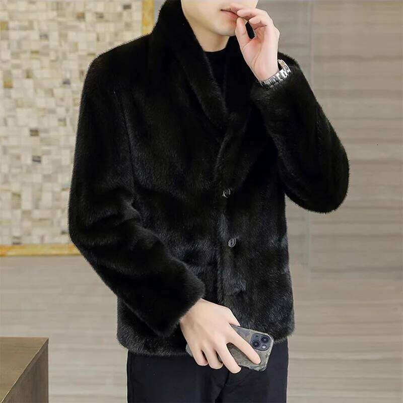 Men's winter mink jacket with fleece blazer collar wool Winter premium short fur coat Z260313