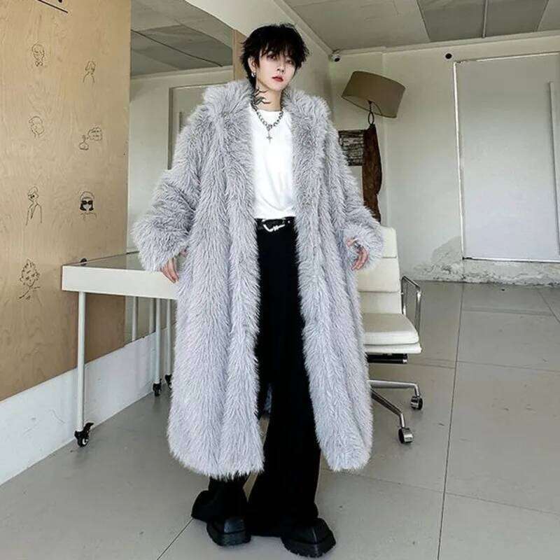 IEFB Niche Design Men's Artificial Fur Coats Hooded Solid Color Covered Button Overknee Thickened Loose Male Overcoats 9X1158 Z260313