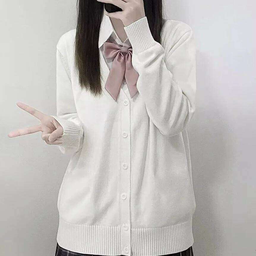 Japanese fashion solid color V-neck knitted sweater,original newJK uniform cardigan top,autumn and winter women's cotton sweater Z260313