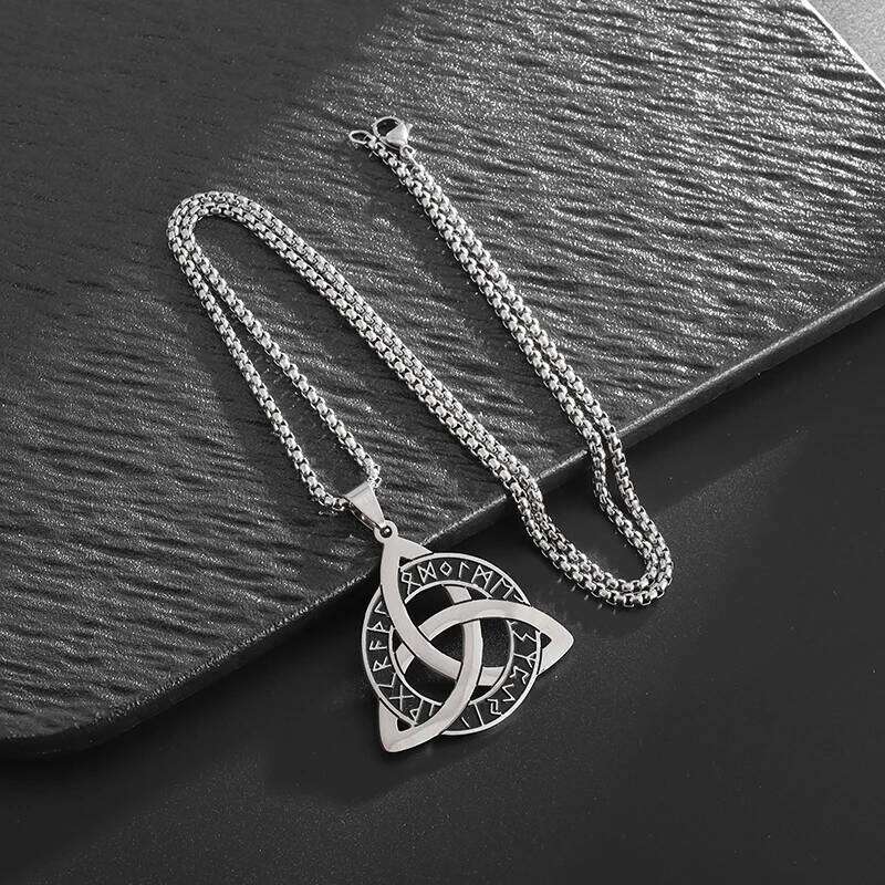 Stainless Steel Trinity Celtic Nordic Rune Pendant Necklace Retro Ethnic Style Irish Knot Lucky Amulet Jewelry for Men H260312