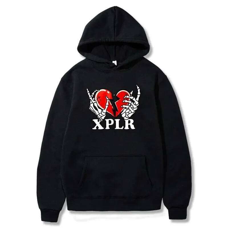 New XPLR Heartbreak Print Hoodie, Universal Street Clothing Casual Versatile Autumn and Winter Fashion Comfort Sweater Z260315