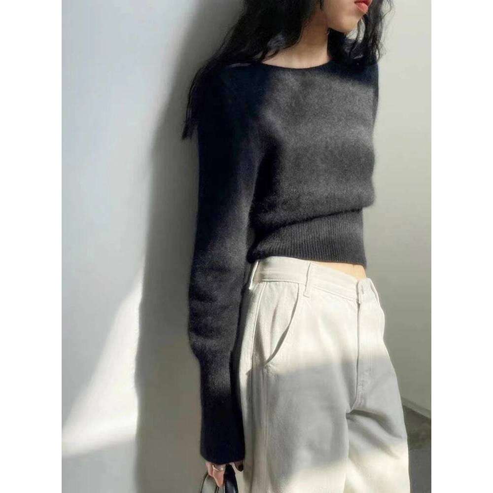 100% pure cashmere knitted bottoming shirt women's new autumn and winter high waist short sweater Z260313