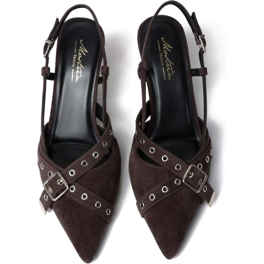 Kitten Mules For Women Pointed Closed Toe Heels Vintage Slip On Stiletto Dressy Pumps Shoes MOJIDASHU