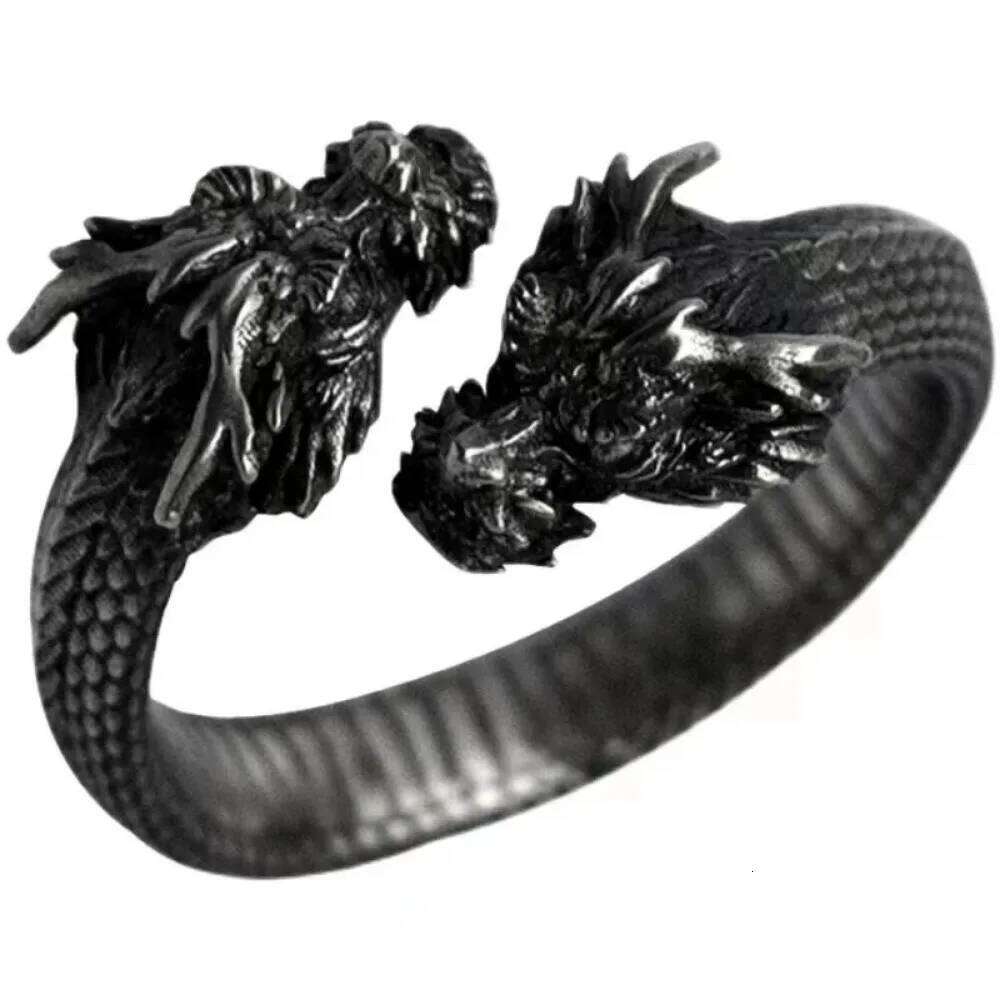 New Personalized Retro Domineering Trend Two-headed Dragon Men Women Punk Adjustable Ring Hip Hop Rock Simple Accessories H260312