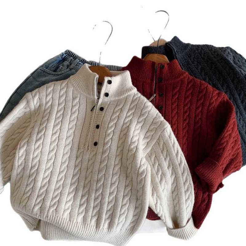 Pullover Children's Sweater for Boys and Girls Thickened Knitwear New Winter Style Baby Striped Cable Knit Pullover Warm Base Shirt