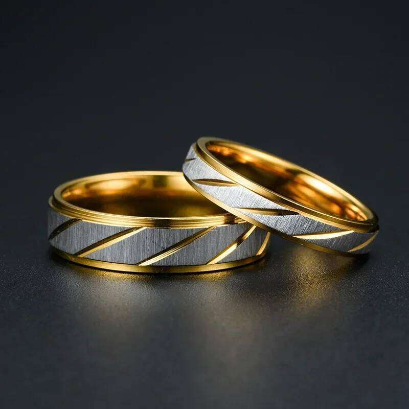 Fashion Stainless Gold Color Wave Pattern Couple Titanium Steel Wedding Engagement Promise Ring Jewelry Gift H260312