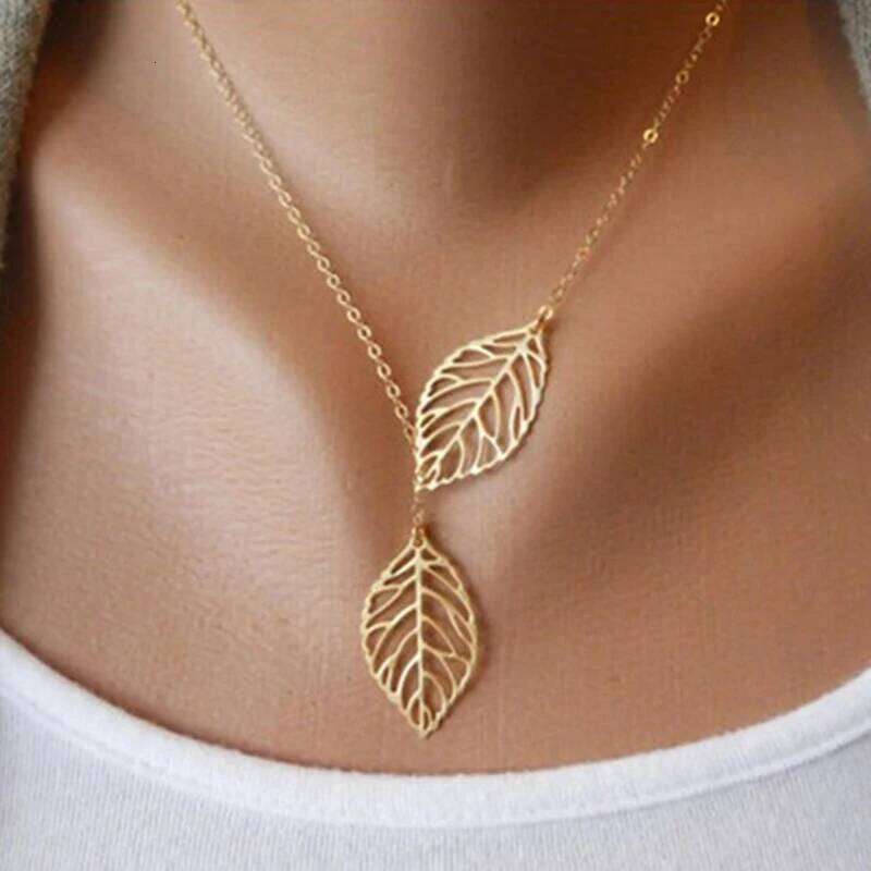 New Fashion Double Leaves Women Boho Simple Alloy Clavicle Necklace Pendants Necklaces Collares Accessories Jewelry Gift H260312