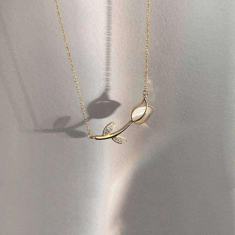 Stainless Steel Rose Tulip Crystal Necklace for wedding jewelry Cute Pendant chain women's party neck accessory Gift H260312