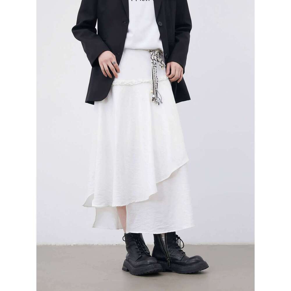 CHIC VEN Women Skirts White Loose New Irregular Design Midi Skirt for Woman with Belt Girl Clothing Spring Summer 2026
