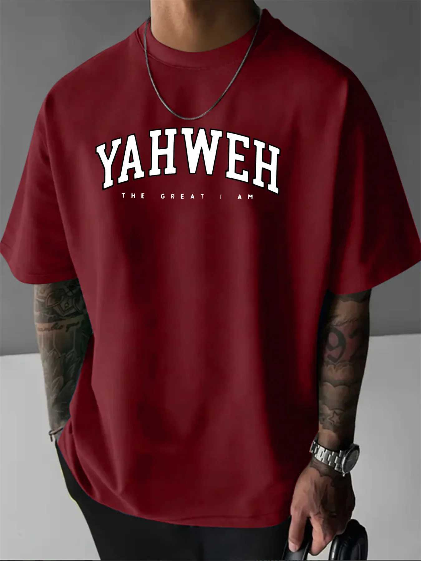 Mens summer 100 pure cotton YAHWEH Letter print fashionable casual sports loose round neck short sleeved T-shirt D260313