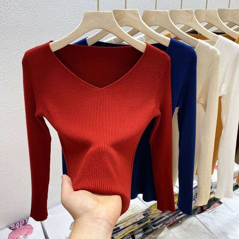 2026 Casual Long Sleeve Knitted V Neck Pullover Autumn Winter Women Sweaters Femme Basic Solid Jersey Tops Fashion Clothes Z260313