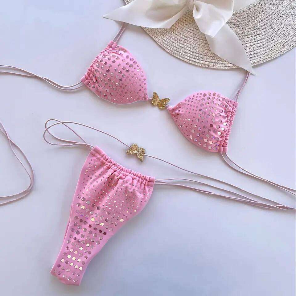 Rhinestones Bikini Women Separates Swimwear Two Piece Side Straps Swimsuit Bathing Suit 26H0313