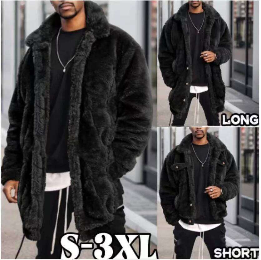 Men Faux Fur Jacket Coat Cardigan Winter Thick Fluffy Warm Shaggy Outerwear Turn Down Collar Single Breasted Casual Overcoat Z260313