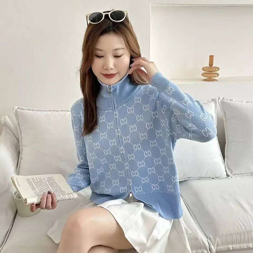 Women's Clothing Unique Letter Zipper Sweater Jacket for Women Spring Autumn Temperament Elegant Loose Grid Knitted Cardigan Top Z260313