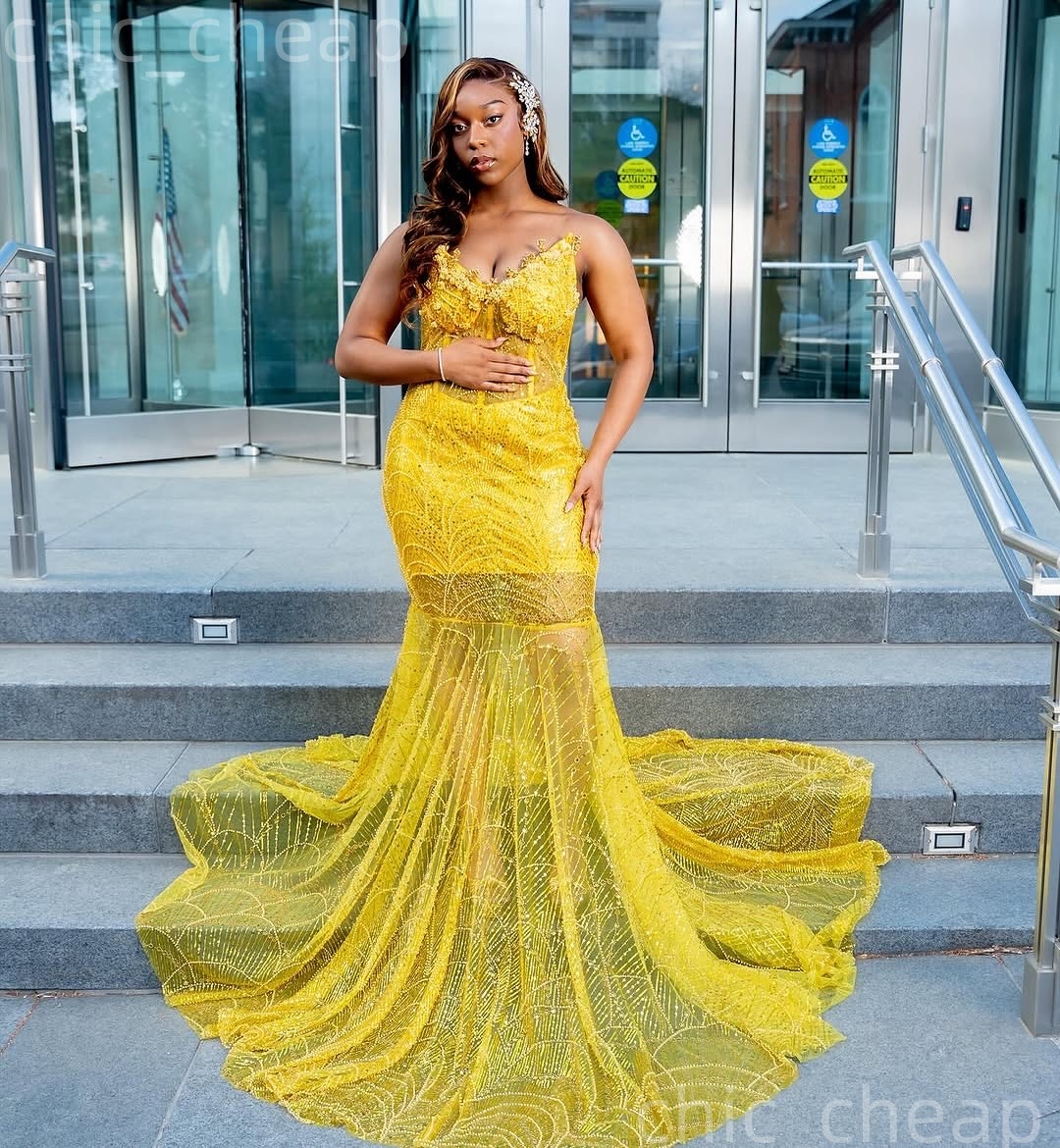 2K26 Yellow Prom Dress 2026 Mermaid Prom Dress Appliques Beaded Sweetheart Sequined Evening Dresses Birthday Party Formal Receiption Gowns Dresses ZJ0