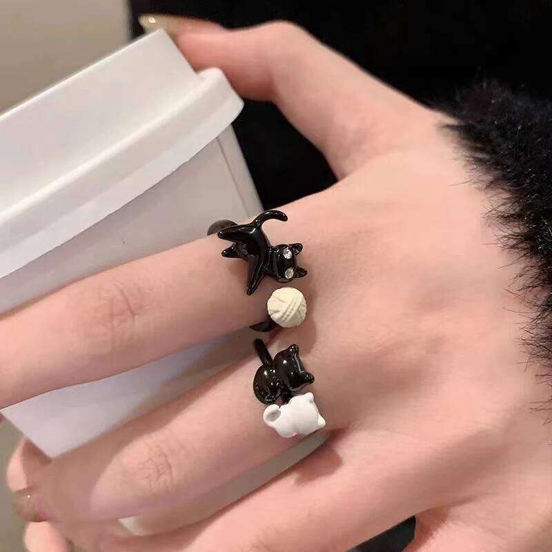 Creative Vintage Funny Cat Opening Adjustable Ring For Women Girls Fashion Cartoon Cute Rings Party Jewelry Accessories Gifts H260312