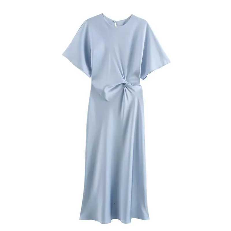 Fall 2024 New Womens Silk Satin round Ne ort Sve Dr Ele Faionable Single Piece Precision Cut ort Sve DrT260316