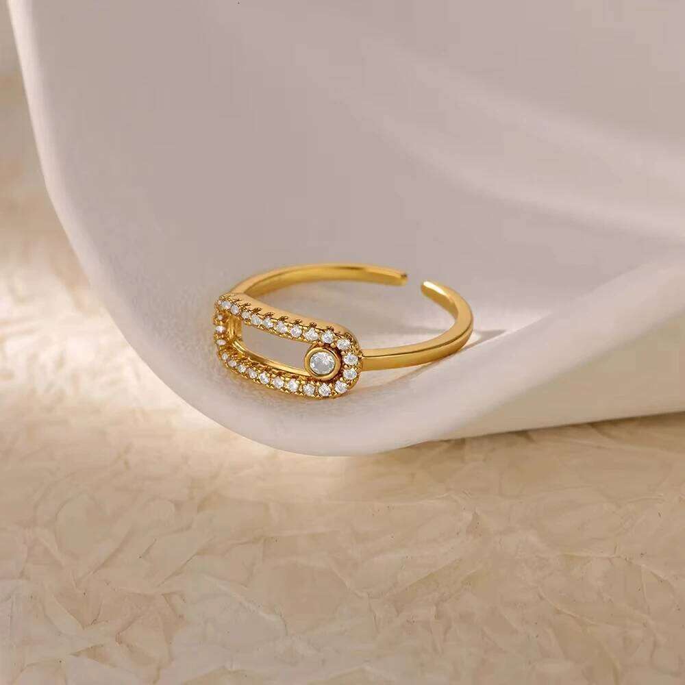 Zircon Geometric Rings For Women Stainless Steel Gold Color Open Ring Trendy Wedding Party Aesthetic Jewerly Gift Femme H260312