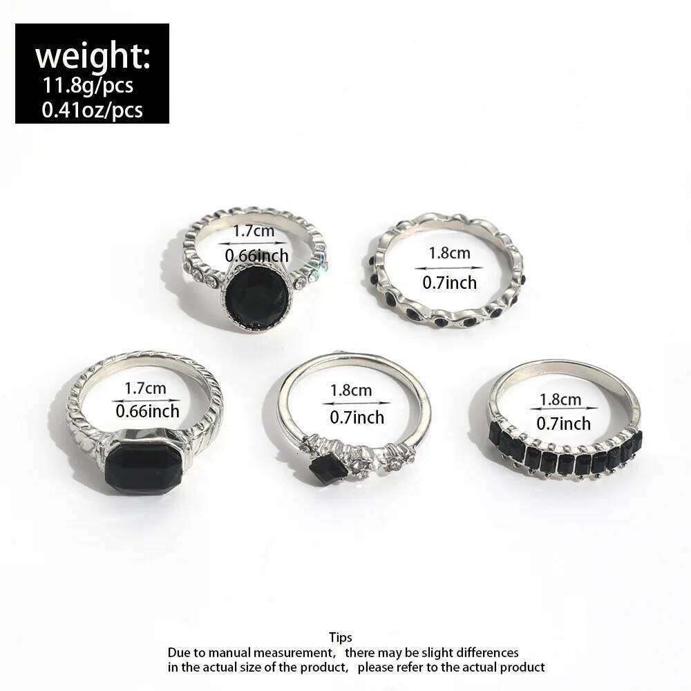 Retro Black Crystal Stone Set For Women Vintage Geometric Knuckle Joint Ring Female Fashion Party Jewelry Accessories H260312