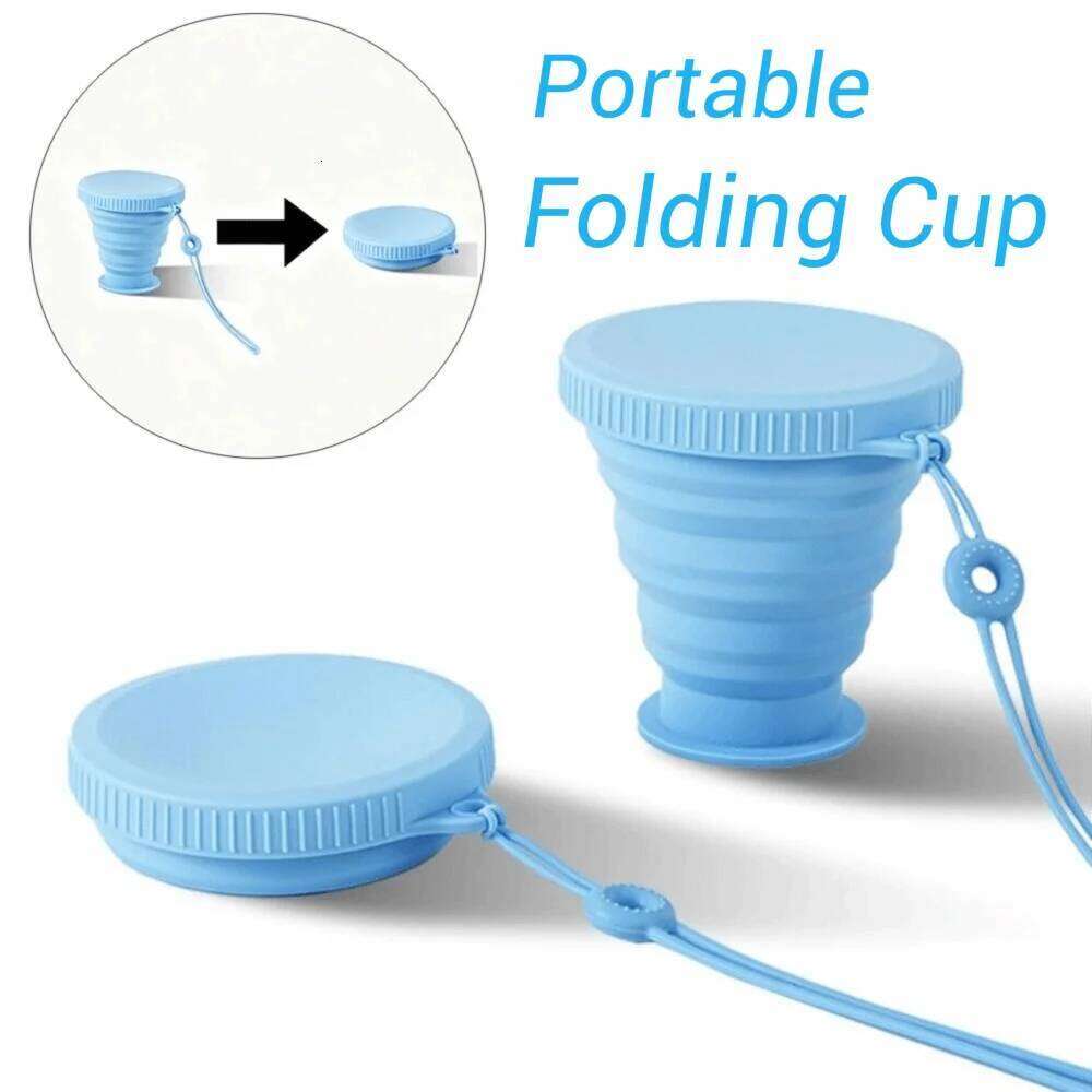 New 220ML Silicone Folding Heat Resistant With Lid Water Cup Portable Food Grade Drinking Cups Travel Use Z260314