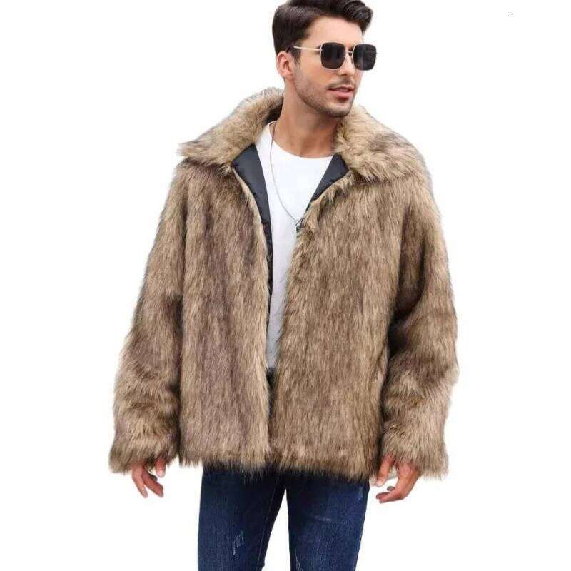 Men Faux Fox Jacket Coat Winter Thick Fluffy Long Sleeve Lapel Warm Shaggy Outerwear Luxury Fur Jackets Mens Z260313