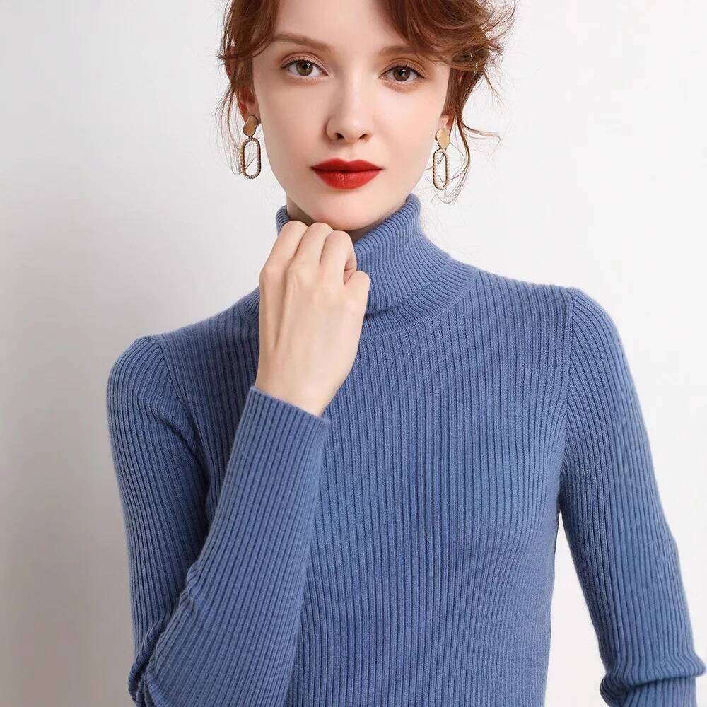 Autumn and winter new Korean slim fit pullover knitted pull up women's high neck sweater women Z260314