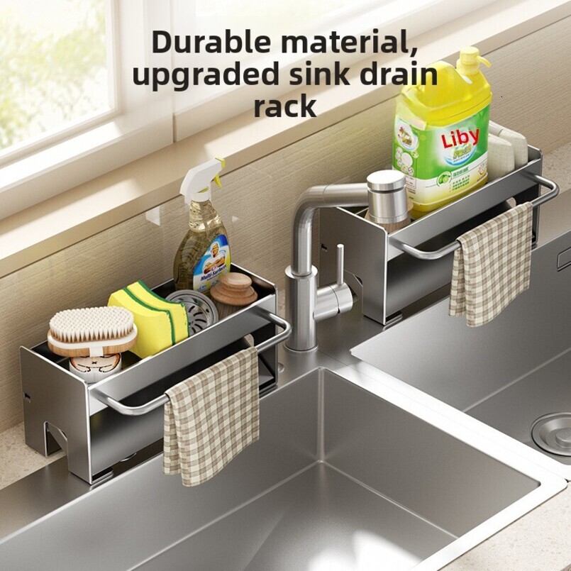 Cloth Draining Rack Floor Stand Countertop Faucet Sink Sponge Steel Wool Ball Supplies Storage Kitchen Organizer
