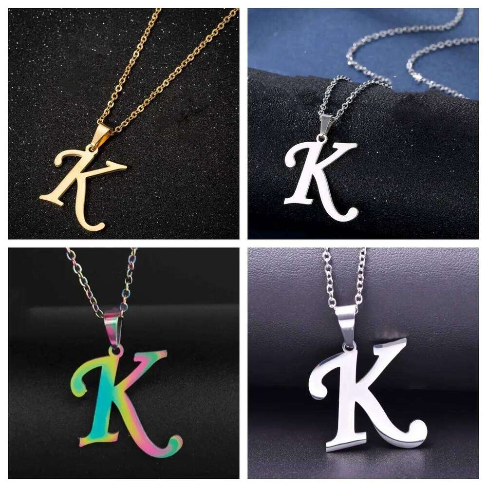 Fashion Letters K Necklaces for Women Men Stainless Steel Silver/Gold/Rainbow Color English Alphabe Choker Chain Jewelry Gifts H260312