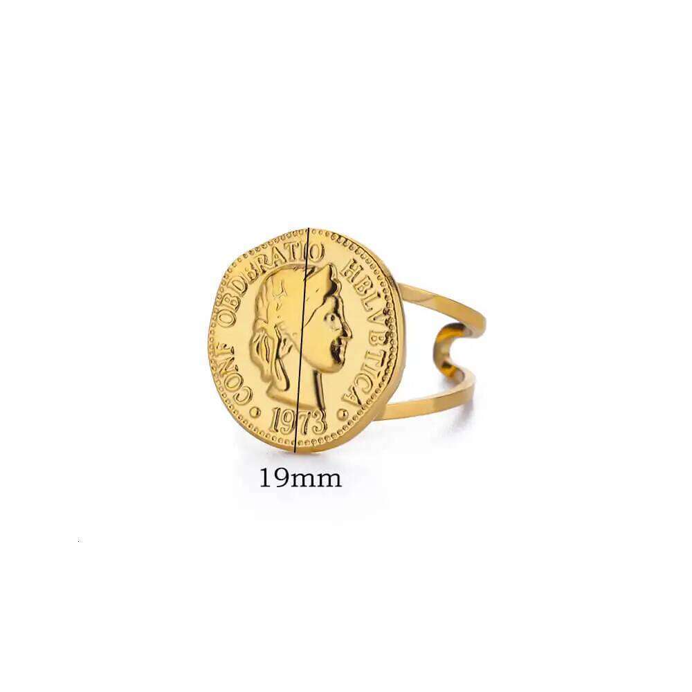 Stainless Steel Round Portrait Open Rings For Women Gold Color Adjustable Wedding Aesthetic Ring Party Fashion Jewerly Gift BFF H260312