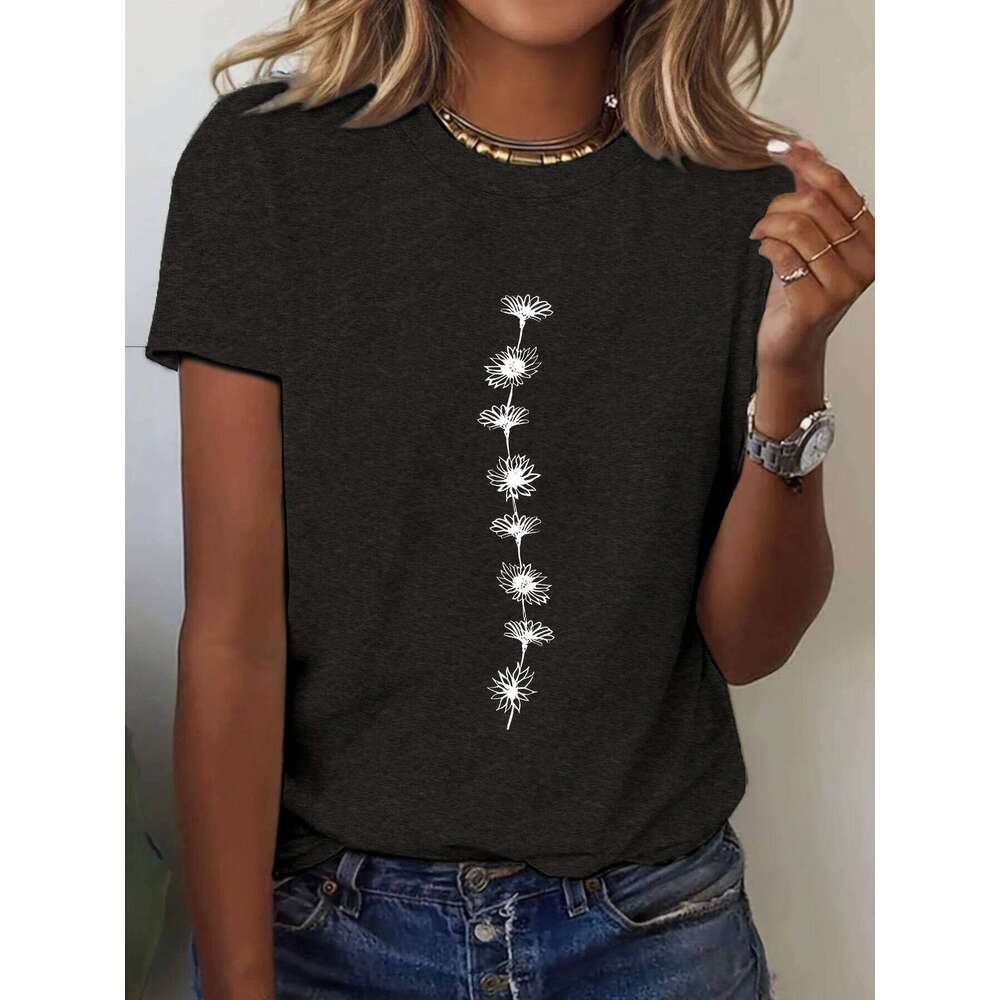 Women'S Print T-Shirt Short Sleeve Crew Neck Top Perfect for Summer Casual Wear Sunflower Graphic Tee Z260314