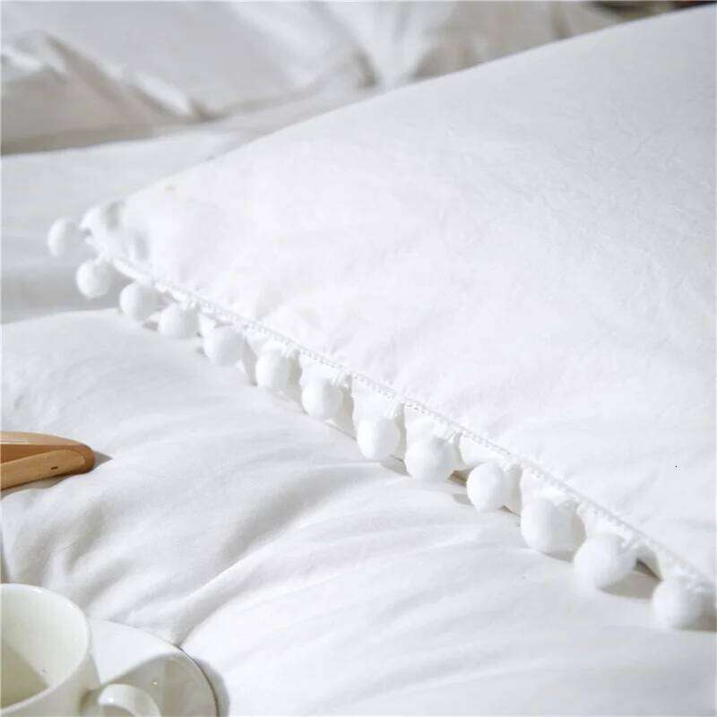 Solid color wash ball tassel Duvet deluxe extra large bedding double bed full set quilt cover H260312 - view 7