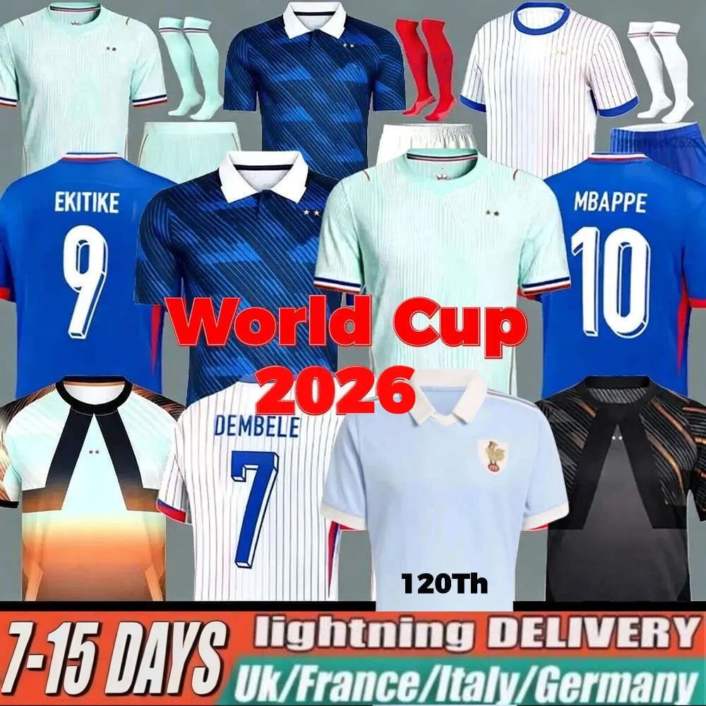 France Jersey 2026 World Cup French Soccer Jereys Final BENZEMA GIROUD GRIEZMANN SALIBA PAVARD KANTE POGBA THURAM 25 26 27 Maillot De Foot Equipe Football Shirt Kids