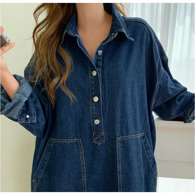 Long Dress Women Denim Dresses Turn Down Collar A Line Vestidos Maxi Mom Jeans Streetwear Casual Loose Y2k Summer 2025 PartyT260314
