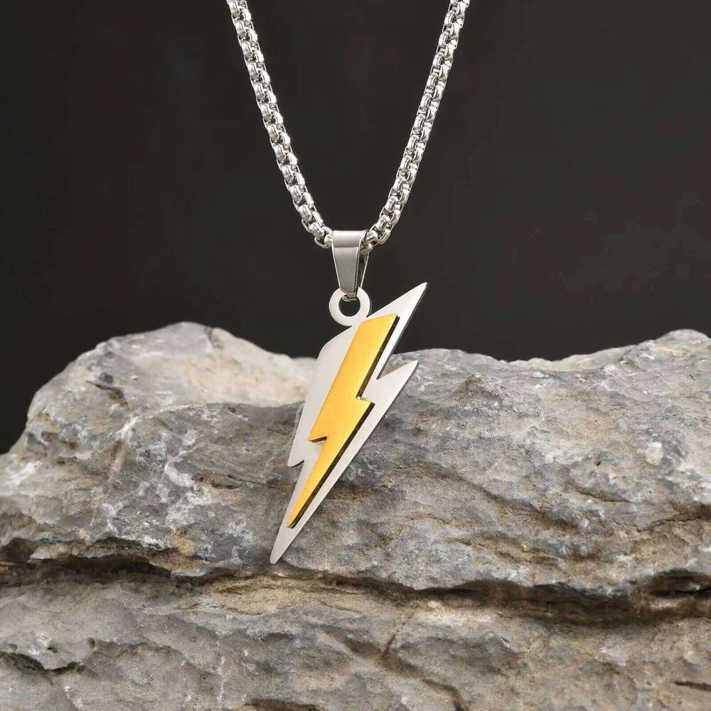 Trendy Stainless Steel Necklaces for Men,Two Color Lightning Pendant Necklace,Party Hip Hop Jewelry Gifts H260312